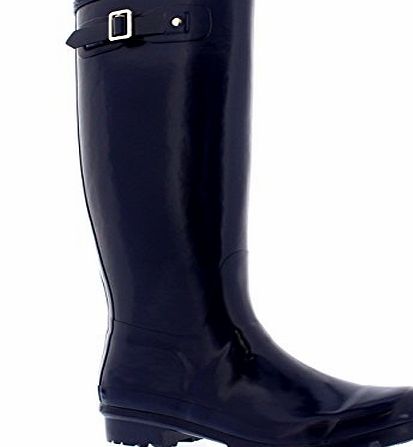 Womens Original Tall Gloss Winter Waterproof Wellies Rain Wellington Boots - Navy - 6