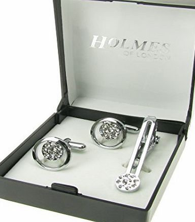 Holmes of London Mens Shirt Cufflinks amp; Tie Clip Pin Set CTS9 Silver Wedding With Gift Box