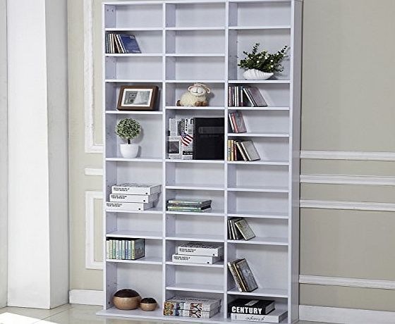 Homcom 1116 CD/528 DVD Storage Shelf Rack Media Storage Unit Shelves Racks Wooden Shelf Bookcase Display Unit Adjustable (White)