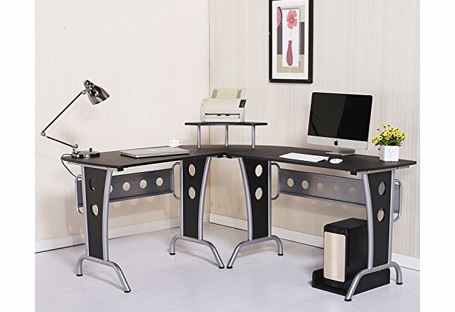 Homcom Corner Computer PC Desk Home Office Sturdy Table Furniture Writing Workstation Black