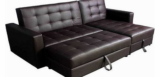 Deluxe Faux Leather Corner Sofa Bed Storage Sofabed Couch with Ottoman New Brown