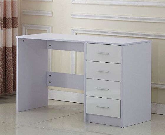 Homcom High Gloss Vanity Dressing Table 4 Drawer Computer PC Study Desk Office Furniture White