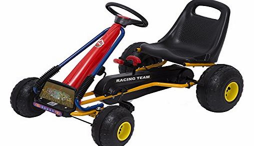 Kids Ride Pedal Go-kart Gokart Go Kart Pedal Outdoor Toy Racing Fun Kart Adjustable Seats with Hand Brake Red 96*68*56cm