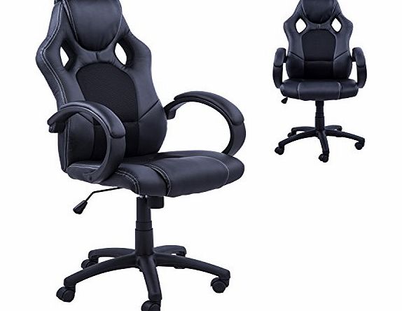 Homcom RacingChair Gaming Sports Swivel Desk Chair Executive Leather Office Chair Computer PC chairs Height Adjustable Armchair (Black)