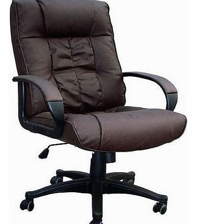 Padded Brown Leather Office Chair For Home Or Office - Executive Computer Pc Seat