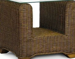 Home Life Direct Wicker Lamp Table Glass Top Cane Conservatory Furniture Rattan End Table With Shelf