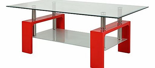 Glass Coffee Table Rectangle White Black Red Walnut Legs with Chrome Modern New (Red)