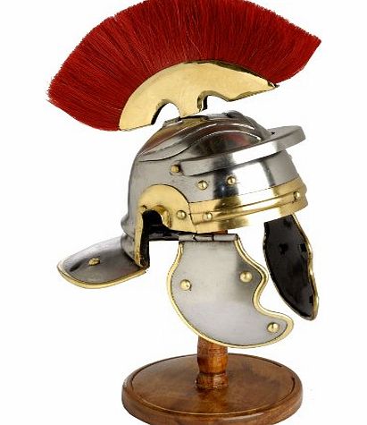Home Works ROMAN CENTURION Mini Helmet - Handmade Fine Detailed Metal Replica with Wooden Stand