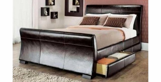 5ft king size leather sleigh bed with storage 4X drawers Brown