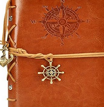 Homecube Vintage Classic PU Leather Notebook Refillable Loose-leaf Design Diary Pirate Notepad Travel Journal Blank Note Book Mediterranean Style Daily Use Gift(Brown) by Homecube