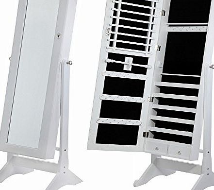 Homegear White Mirrored Jewellery Cabinet with Stand