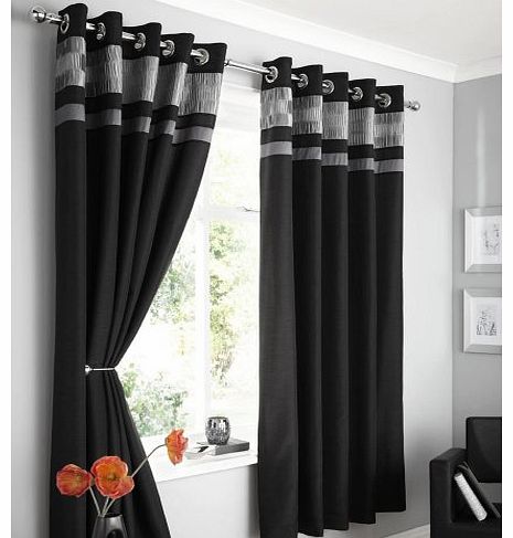 HOMEMAKER BEDDING BLACK FAUX SILK LINED CURTAINS WITH EYELET RING TOP 66 x 72`` OPULENCE