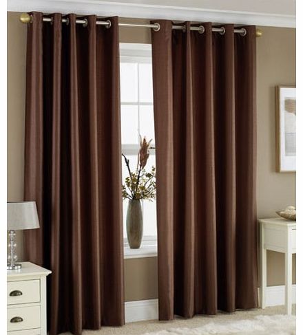 CHOCOLATE BROWN FAUX SILK LINED CURTAINS WITH EYELET RING TOP 90 x 90``