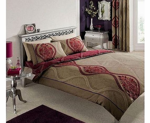 PLUM & BROWN PRINTED KING SIZE DUVET COVER BED SET