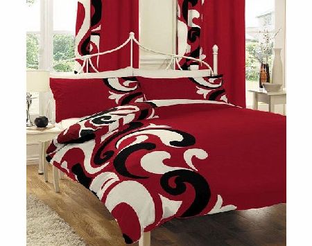 HOMEMAKER BEDDING RED amp; BLACK BOLD PRINT KING SIZE BED SET WITH MATCHING CURTAINS 66 x 72`` amp; SHEET