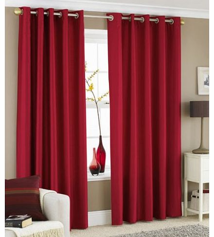 RED FAUX SILK LINED CURTAINS WITH EYELET RING TOP 90 x 90``