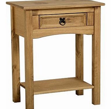 HomePlusDirect Corona Distressed Waxed Pine Console Table With One Drawer and a Shelf