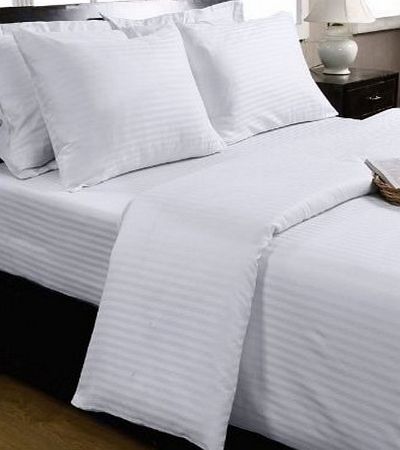Homescapes 330 Thread Count ( Non Twisted Yarn ) Ultrasoft White ( With Satin Stripe ) Flat Sheet King Size 100 Egyptian Cotton Percale Anti Dust Mite