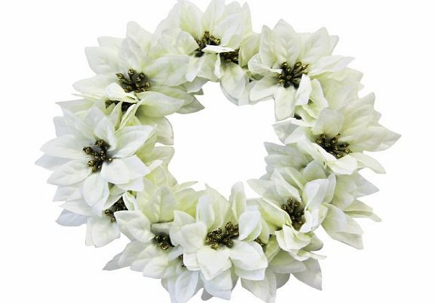 Homescapes Festive Replica Christmas Wreath Poinsettia Ring 30 cm Cream - Artificial Flowers and Plants for Indoor and Outdoor Decoration