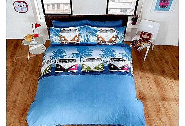 Camper Van Single Duvet Quilt Cover & Pillowcase Bed Set Bedding Bedlinen Blue
