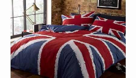 Homespace Direct Funky Union Jack British UK Blue Red White Double Duvet Cover Bedding Bed Set