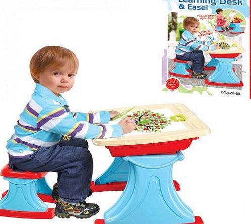 HomeStore-Global Xmas Holiday Gift Set, Children Kids Learning Easel Desk and Stool - Stencils set included - 2 in 1 Learning Desk 