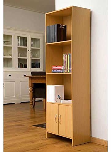 Beech Effect 4 Shelf Bookcase with Doors