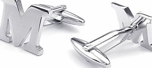 Honey Bear Mens Initial Alphabet Letter M Silver White Steel Wedding Formal Business Cufflinks