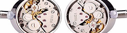 Honey Bear Mens Working Watch Movement Stainless Steel Cufflinks Wedding Business Gift Present