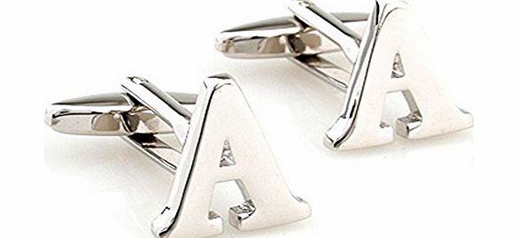 Honey Mens Initial Alphabet Letter A Silver White Steel Wedding Formal Business Cufflinks