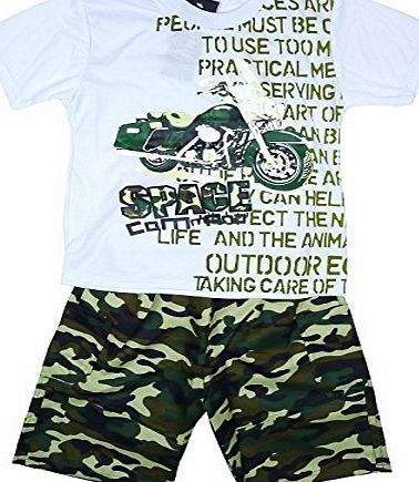 Hong Fa Boys Space Commando Biker T-Shirt amp; Army Camo Combat Shorts Set sizes 3-12 Years