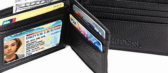Hoobest RFID Blocking Genuine Leather Wallet for Men - Excellent as Travel Credit Card Case/Wallets/Protector - RFID Blocking Wallet (Black)