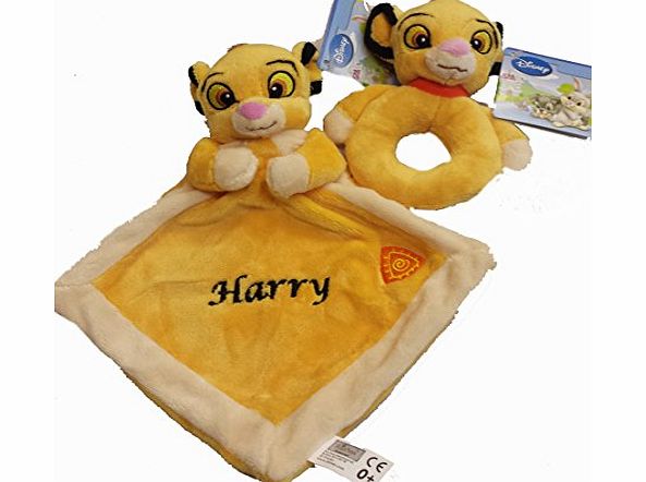 Hoolaroo Personalised Embroidered Disney Baby Lion King Simba Comforter Blankie amp; Rattle Gift Set