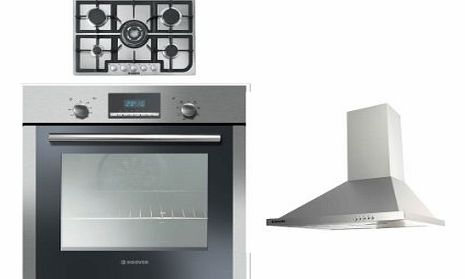 Built-in Multi Function Oven HOC709/6X, 5 Burner Gas Hob HGH75SQCX and HECH616X 60CM Stainless Steel Chimney Hood