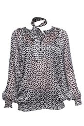 Spotted Tie Neck balloon Sleeve Blouse