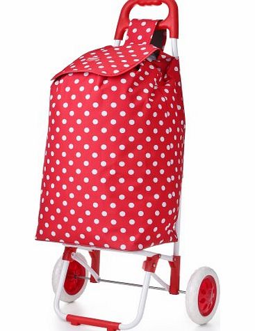 folding lightweight shopping trolley shopping bag on wheels (Red Polka Dot)