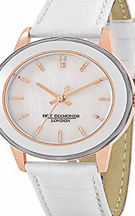 Hot Diamonds  HDW1269L2 ROSE GOLD MOTHER OF PEARL WHITE LEATHER STRAP LADIES WATCH