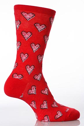 Ladies 1 Pair Hot Sox Boucle Hearts Sock In 2 Colours Red