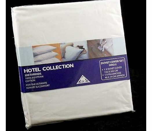 Hotel Collection 200 TC Egyptian Cotton Off White Single Bed Size Duvet Cover Set