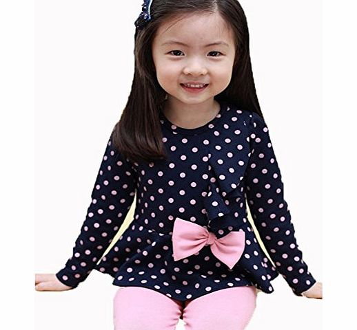 Hotportgift BABY Girls Children Baby Polka Dot Tops   Stretch Pants 2pcs Clothes Sets Outfits (6-7 Years, blue)