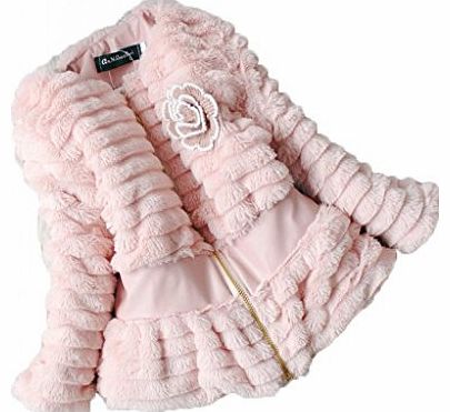 Hotportgift Baby Girls Round Neck Warm Fur Fleece Jacket Coat Kids Winter Snowsuit Clothes