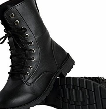 Hotportgift Cool Women Goth Punk Ankle Boots Military Lace-up Martin Combat Short Flat Shoes (UK5)