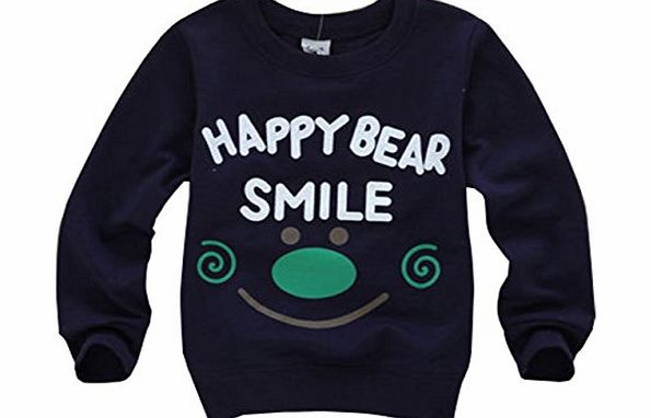 Hotportgift HAPPY FACE Baby Boy Kids Long Sleeve T-Shirt Tops Shirts Sweater Outwear Clothes (L, Navy)