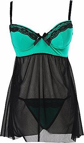 Hot Sexy Satin Babydoll Womens Ladies Lingerie Nightdress MINI Dress G-string Sleepwear Green (XL(UK16-18), Green)