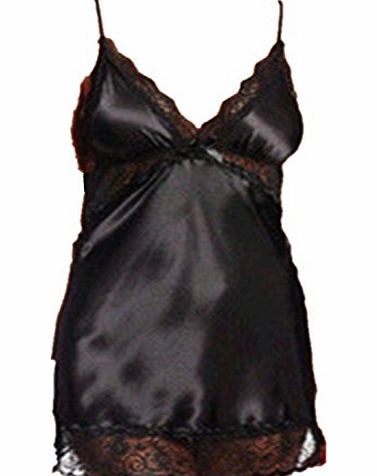Hotportgift Sexy Women Plus Size Lace Chemise Babydoll Sheer Underwear Lingerie Sleepwear (XXXXL (UK18), Black)