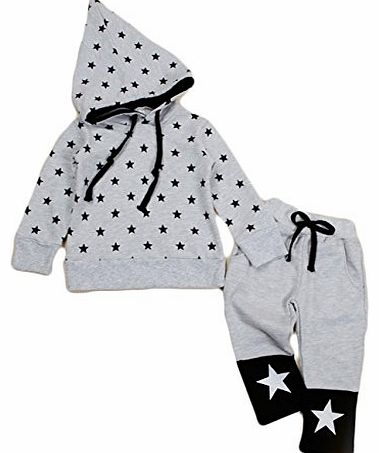 Hotportgift Two-pieces Girls Boys Kids Pentagram Stars Hoodie Tops Pants Autumn Outfits Set