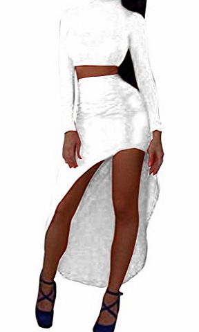 Hotportgift Womens 2pcs Turtleneck Long Sleeve Slit Bodycon Slim Fit Long Maxi Evening Dress