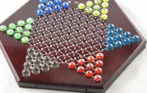 Houdini 10`` x 10`` Chinese Checkers with Glass Marbles on Wooden Game Board and Integrated Storage Drawer for Game Pieces (A0039 UK)