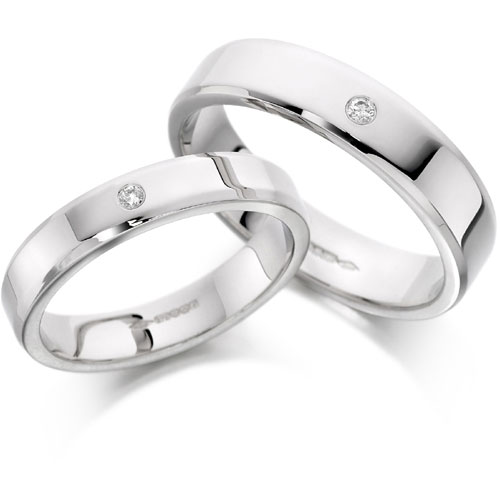 4mm 0.02 Bevelled Edge Flat Wedding Band In 18 Ct White Gold