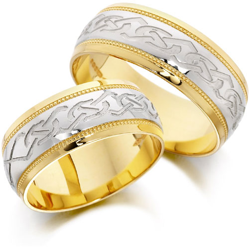 House Of Williams 8mm Celtic Design Court Wedding Band In 9 Ct Yellow and White Gold